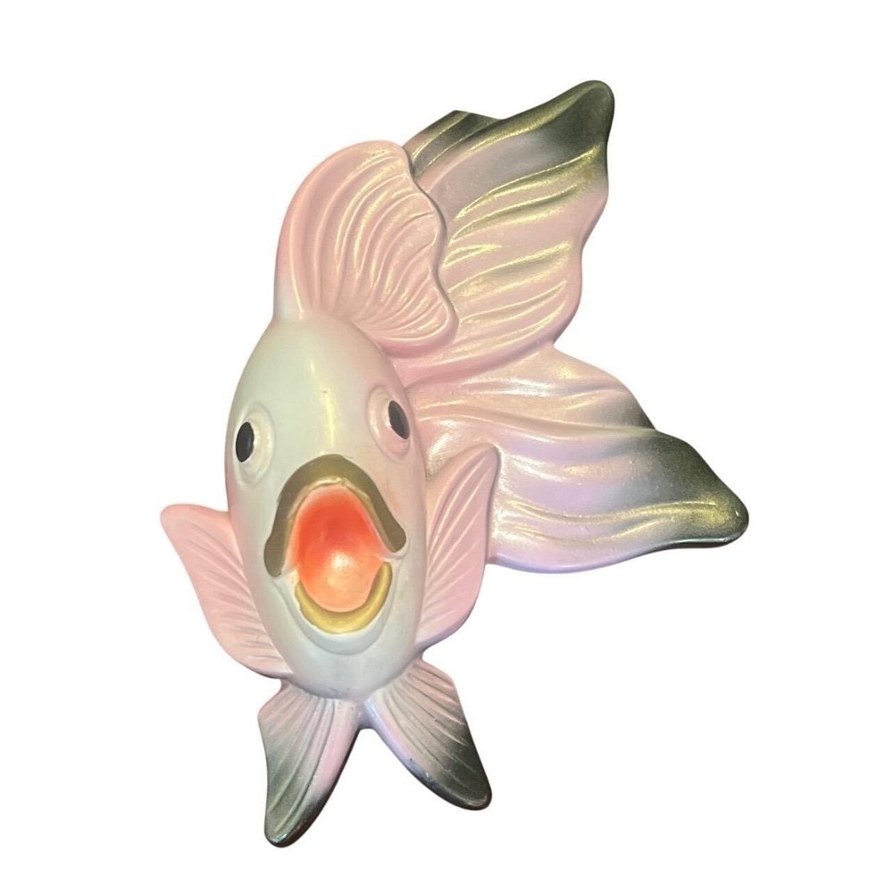 Vtg 1970 Miller Studio Goldfish Wall Plaque MCM Chalkware Pink Coastal Decor